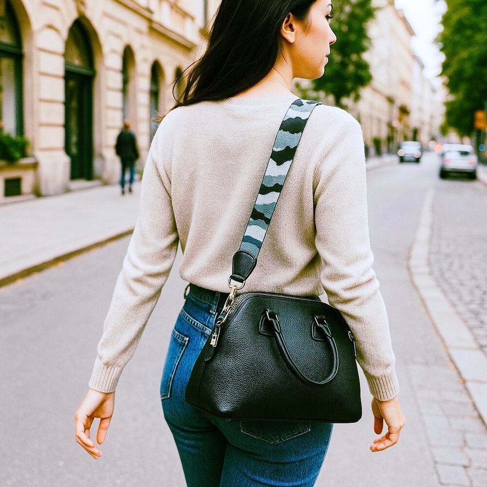 Pebbled PU Leather Bag with Sparkly Camo Shoulder Strap
